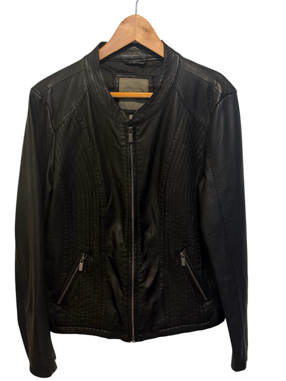 Maurices Black Faux Leather Moto Jacket Quilted Zip Front Size L